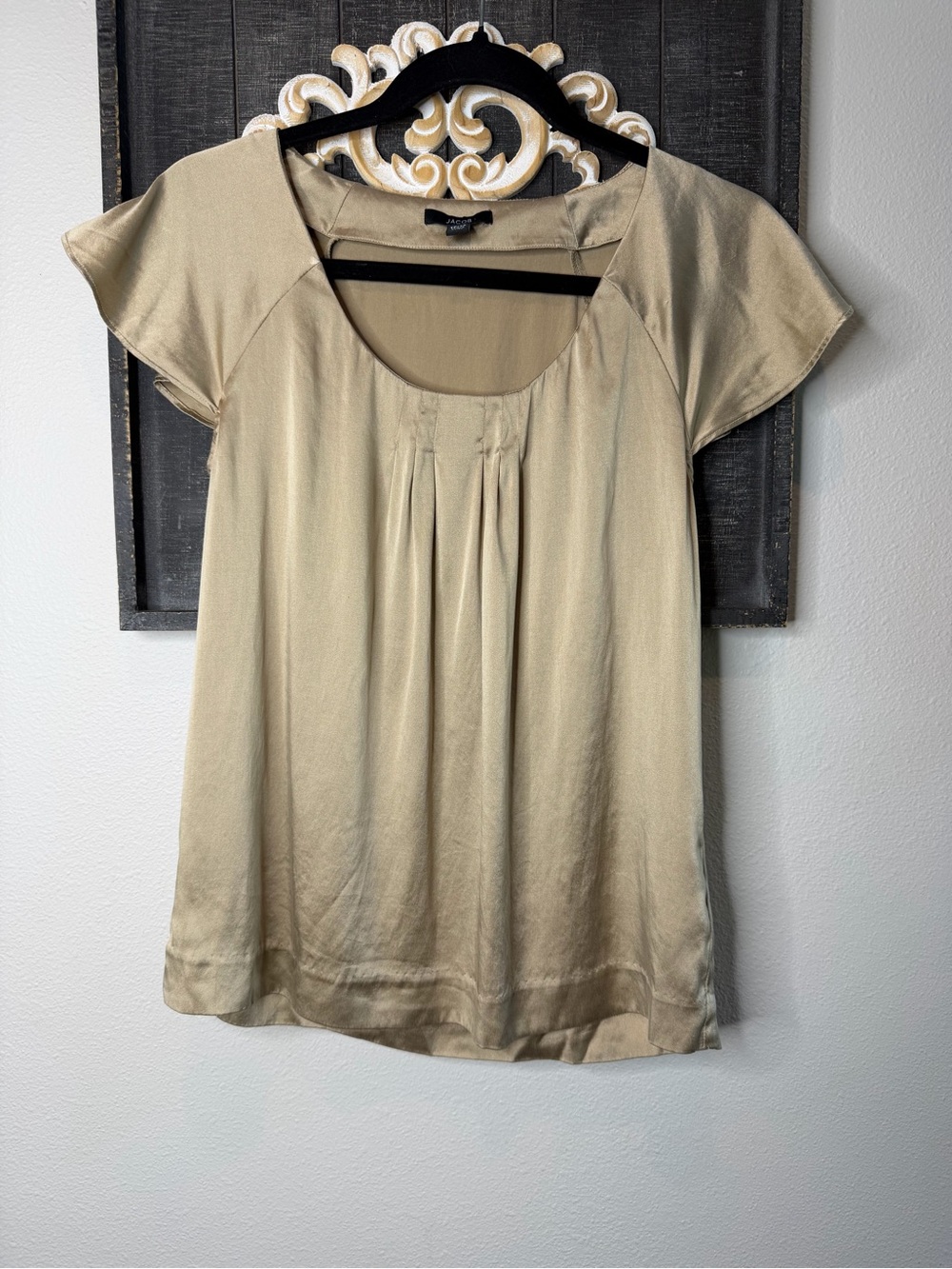 Jacob Silk Scoop Neck Flutter Sleeve Blouse in Beige